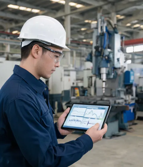 Chief applications engineer reviewing drill data