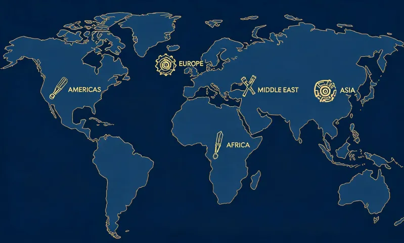 Map of Epiroc regional drill parts hubs