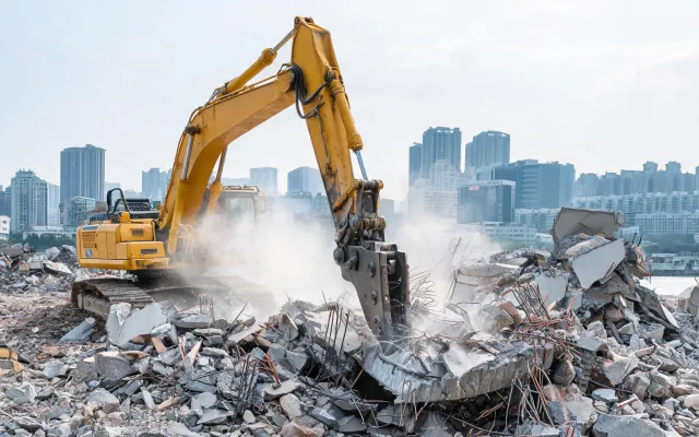 Urban demolition with hydraulic breaker