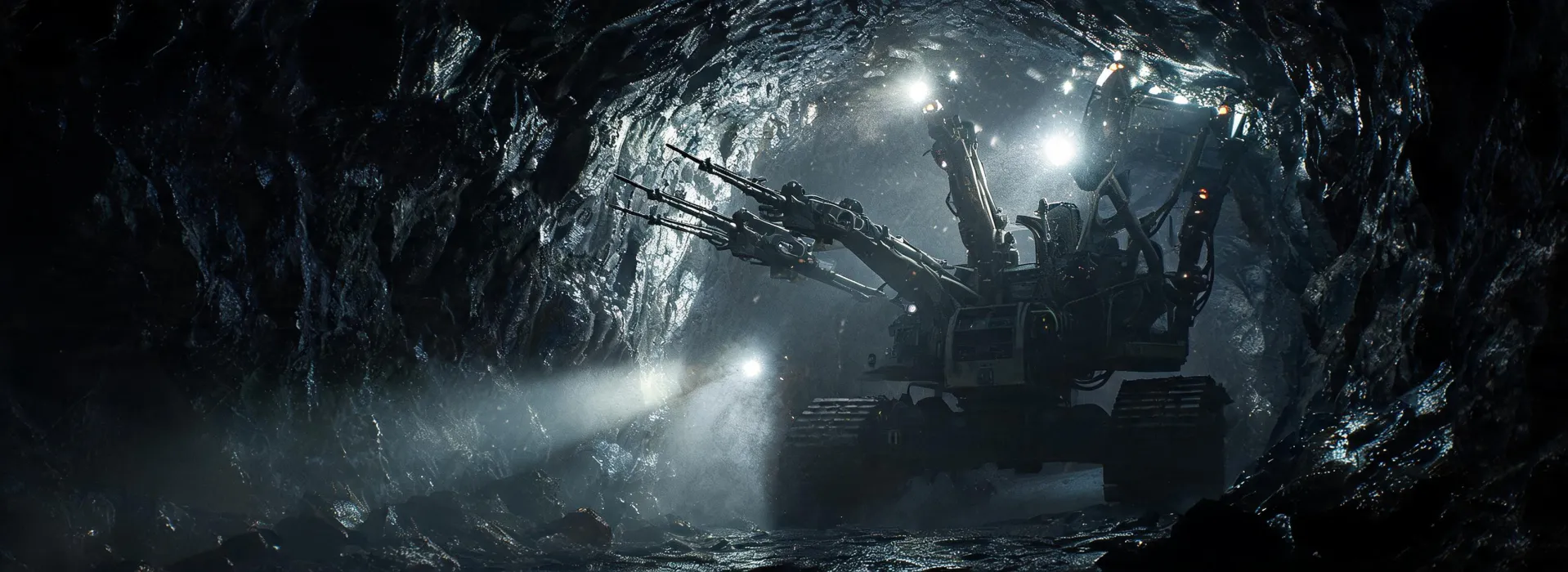 Underground mine heading with jumbo drill at face